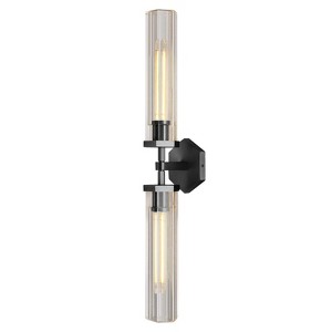 CityFurn 2-Light Modern Black Wall Sconce with Crystal Glass - 1 of 4