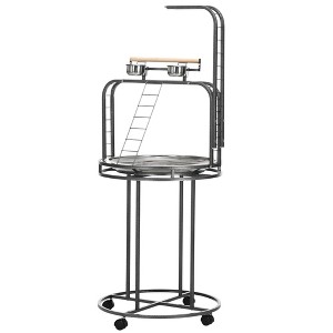 Parrot Stand Large Bird Perch Stand with Toy Hook & 3 Ladders, Parrot Perch, Bird Wooden Stand - 1 of 4