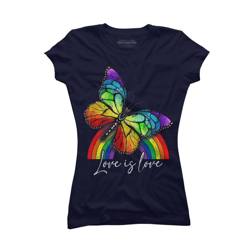 Adult Design By Humans Love is Love Butterfly Rainbow Pride By SummerFunnyT-Shirt, 1 of 3