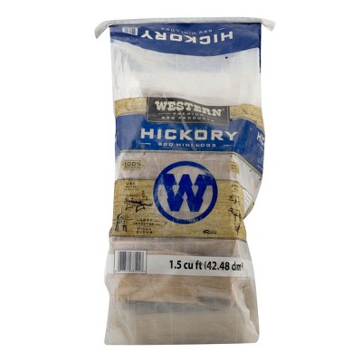 Western Premium BBQ Kiln Dried Hickory Wood Mini Logs with Robust Flavor for Barbecue Smokers or Grills, 1.5 Cubic Feet