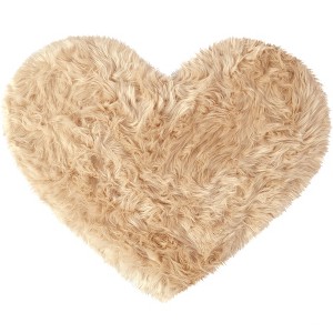 PiccoCasa Living Room Sofa Heart Shaped Soft Faux Sheepskin Plush Area Floor Mats 27"x36" - 1 of 4