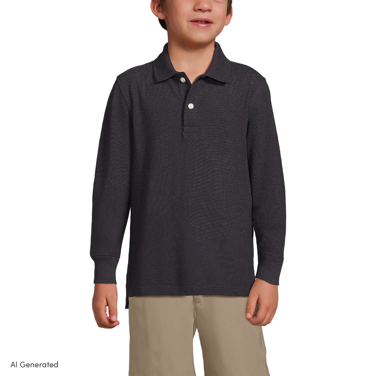 Lands' End School Uniform Kids Long Sleeve Mesh Polo Shirt - thumbnail 5