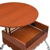 Kumasinova Lift-Top Coffee Table with Drawer&Wheels,Movable End Table,Versatile Sofa Side Table with Round MDF Tabletop&Lighting,99lbs Max,Mahogany - 4 of 4