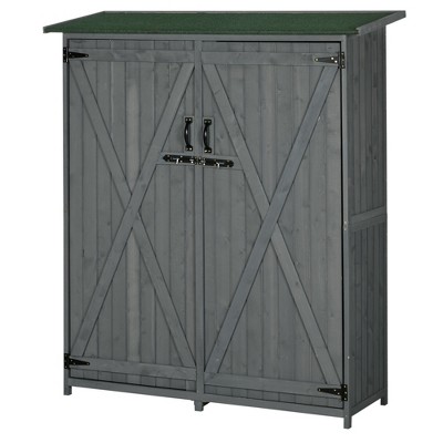 Gray Fir Wood Outdoor Storage Cabinet with Shelves