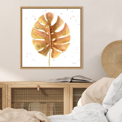 Golden Palm Leaf Light Brown and Yellow Canvas Print