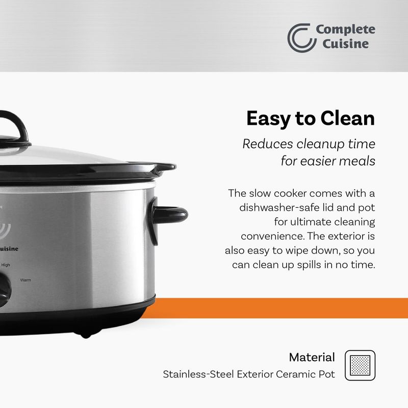 Complete Cuisine CC-SL-6000-SS 6-Quart Oval Stainless-Steel Slow Cooker, 3 of 7