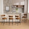 Set of 2 Modern Leather Bar Stools, 27" Counter Height w/Back & Footrest, 300Lbs Capacity, Brown Upholstered Kitchen Island Stools - 4 of 4