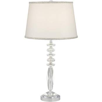 Vienna Full Spectrum Flora Modern Table Lamp 25 1/4" High Brushed Nickel Clear Crystal Glass Fabric Shade with Trim for Bedroom Living Room Bedside