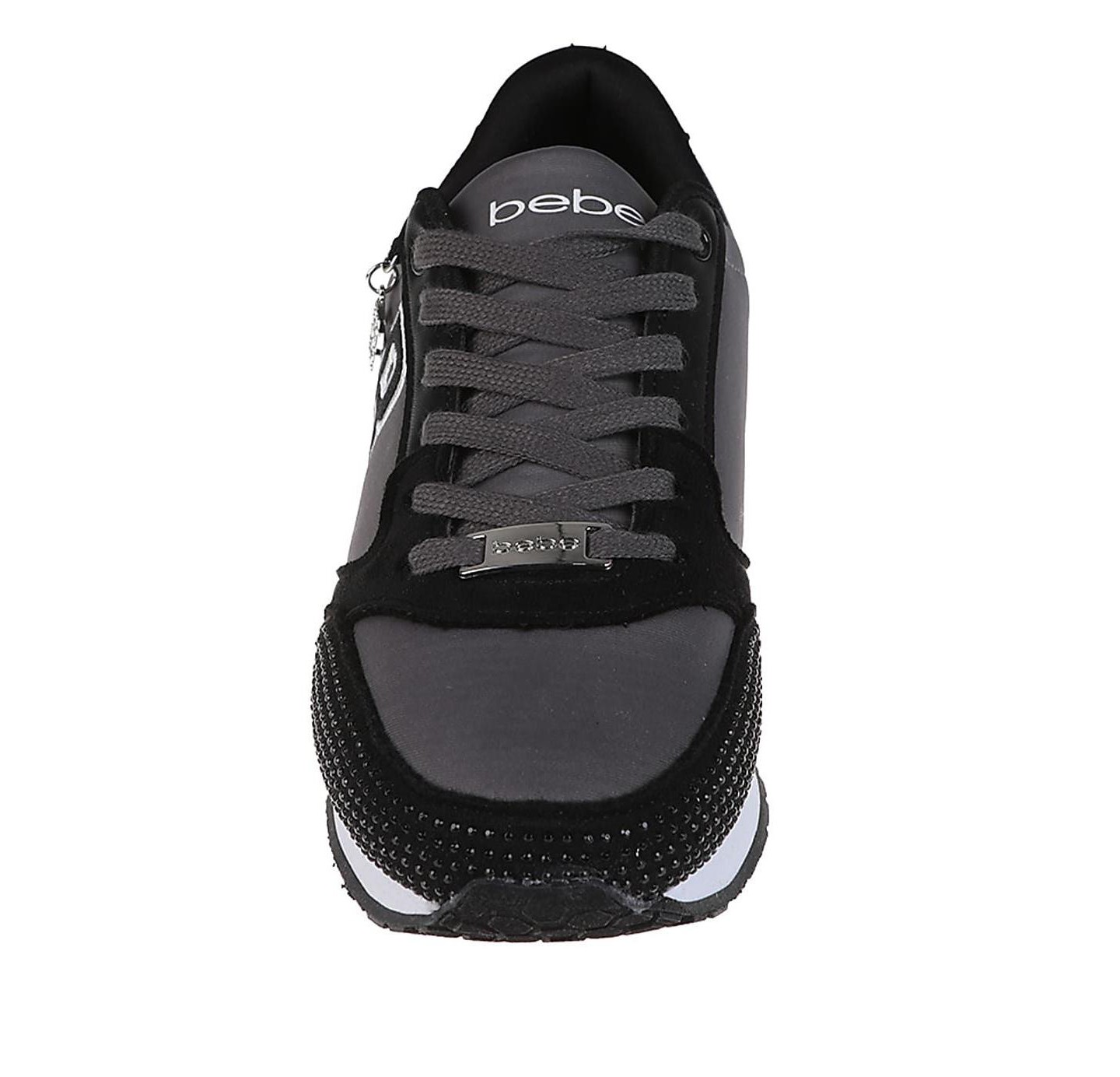 Женские кроссовки Bebe Fashion Lace-Up Shoes - Embellished Sneakers with Logo Dangle Charm, Black Gray, цвет: Чёрный — фото 4