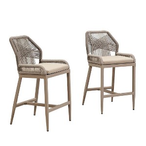 PURPLE LEAF Patio Sunbrella Bar Stools Set of 2 Handwoven Wicker Bar Height Stool Modern Aluminum Outdoor Wicker Barstools with Back and Cushion - 1 of 1