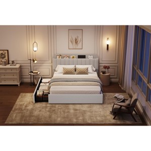 Full Size Upholstered Bed Frame with 2 Storage Drawers, Grey Velvet Kids & Adult Platform Bed, No Box Spring Needed - 1 of 4