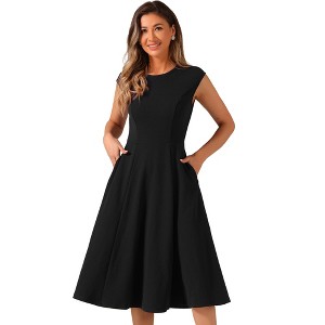INSPIRE CHIC Women's Sleeveless Elegant Cinched Waist Work Office A Line Dress - 1 of 4