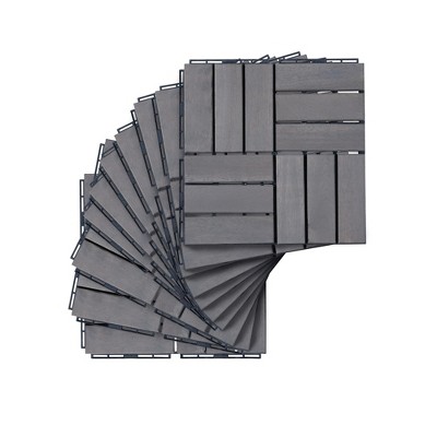 Vynxaria 10 Pieces of 12x12  Solid Wood - Light Gray Look Tile Flooring with Checkerboard Pattern, Ideal for Patio, Poolside, Balcony