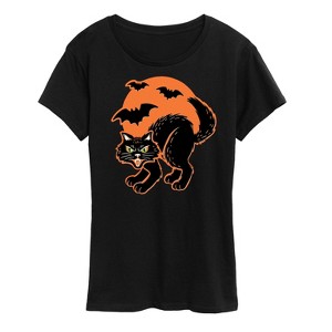Women's - Instant Message - Vintage Paper Cat Halloween Short Sleeve Graphic T-Shirt - 1 of 4