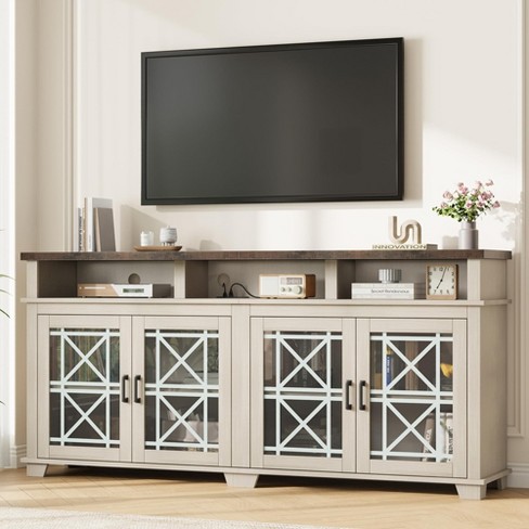 Farmhouse Tv Stand For 80 Inch Mid Century Modern Entertainment Center With Led Lights And Storage Target