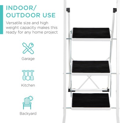 White Folding 3-Step Ladder with Non-Slip Feet