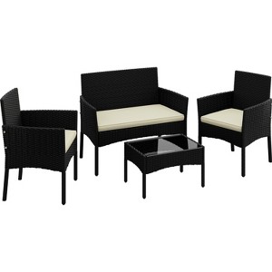 Yaheetech 4-Piece Patio Rattan Sofa & Table Set with Tempered-Glass Tabletop - 1 of 4