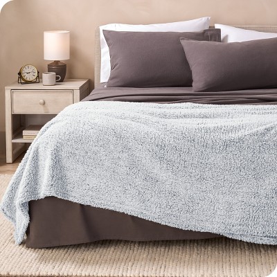 Dusty Blue Full/Queen Faux Shearling Sherpa Bed Blanket