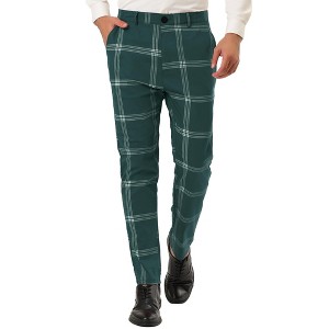 Lars Amadeus Men's Plaid Casual Slim Fit Flat Front Checked Printed Business Trousers - 1 of 4