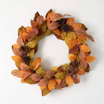 24"H Sullivans Fall Leaf Wreath For Front Door, Orange
