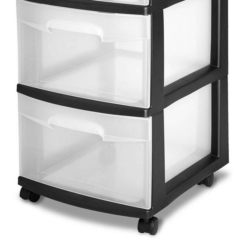 Sterilite 3-Drawer Plastic Rolling Storage Cart, Clear with Black Frame, 5 of 9