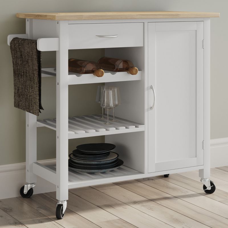 Kitchen Island with Towel Rack and Shelves for Storage – Rolling Cart to Use as Coffee Bar, Microwave Stand, or Kitchen Storage by Lavish Home (White), 1 of 9