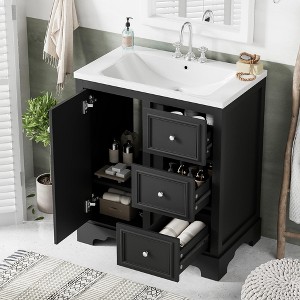 NicBex 29.9" Bathroom Vanity with Sink, Bathroom Cabinet Storage, 1 Soft Closing Cabinet Doors with Adjustable Shelf, 3 Drawers for Bathroom, Black - 1 of 4
