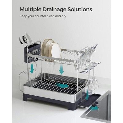 SONGMICS 2-Tier Stainless Steel Dish Drying Rack with Utensil Cup