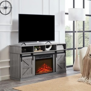 Wooakway 58"L 29.4"H 15.4"D Electric Fireplace TV Stand Console with Barn Door Design Overheating Protection Closed Storage Cabinet for TVs up to 65" - 1 of 4