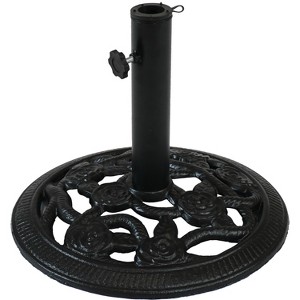Sunnydaze Outdoor Heavy-Duty Cast Iron Decorative Rose Blossom Design Patio Yard Round Umbrella Base Stand - 16" - 1 of 4