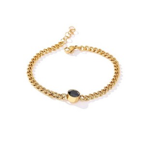 Hollywood Sensation Link Chain Bracelet with Black Crystal Charm 7 Inches Gold - 1 of 2