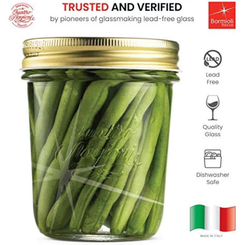 Bormioli Rocco Quattro Stagioni Set of 6 Clear Airtight Mason Jars, Made from Food Safe Durable Glass, Made in Italy, 4 of 11