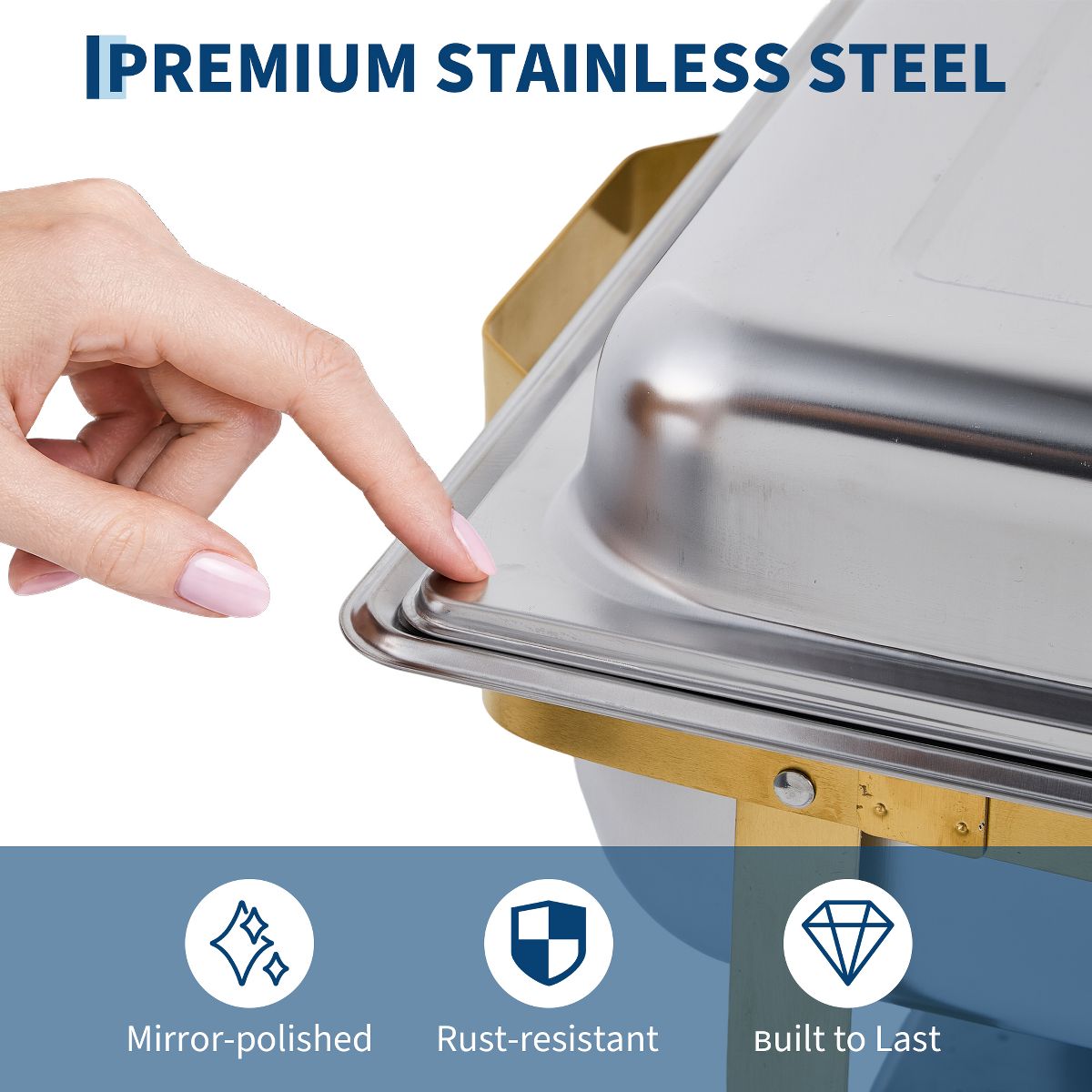 2/4 Pack 8 QT Stainless Steel Chafing Dish Buffet Set, Roll Edge Food Warmers for Heating & Cooling, Mirror Polished Buffet Servers for Catering - thumbnail 9