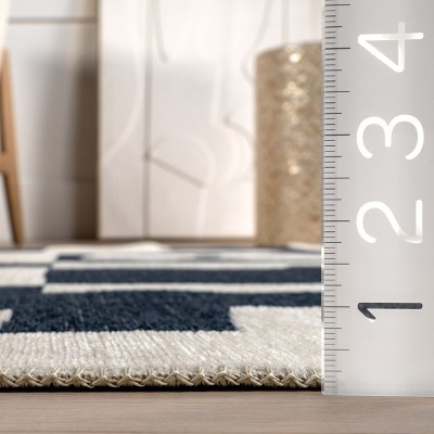 Viktoria Navy and White Geometric Reversible Washable Area Rug