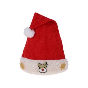 Unique Bargains Christmas Hat Knit Reindeer Fleece Hat Polyester Non-Woven Fabric Red 11.02"x14.57" 1 Pc - 1 of 4