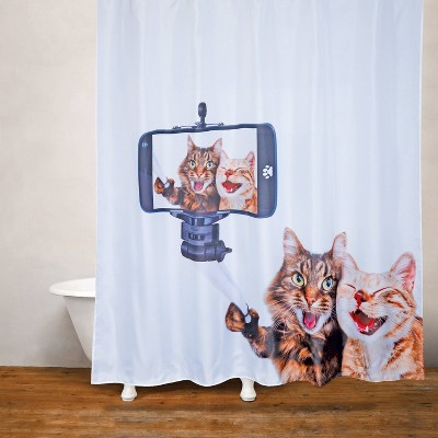 Cat Selfie Shower Curtain White - Moda at Home