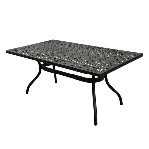 Oakland Living 68" Ornate Mesh Aluminum Rectangle. Patio Dining Table - UV Resistant, Weatherproof, Black - 1 of 3
