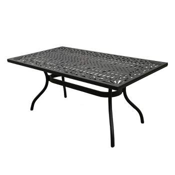 68" Ornate Mesh Aluminum Patio Dining Table - UV Resistant, Weatherproof, Black - Oakland Living