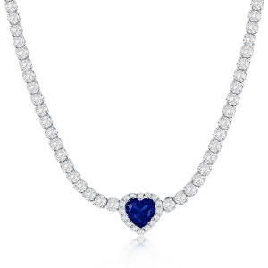Bella Silver Sterling Silver, Heart CZ Tennis Necklace - Sapphire - Blue - 16+2 Inch - 1 of 2