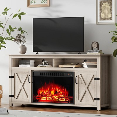 LACOO 59" Fireplaced TV Stand with  Open Storage and Bran Door