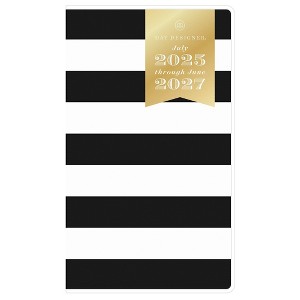 Day Designer Monthly Stapled Planner (2 Year) 3.625x6.125 Soft Touch Art Card Rugby Stripe Black - 1 of 4