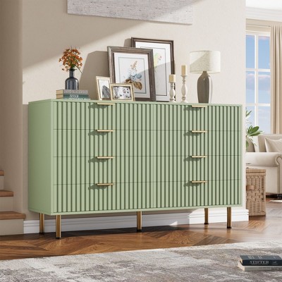 Fluted 8 Drawer Storage Dresser, Tall Modern Chest with Ample Deep Drawers and Wide Top