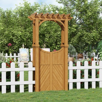 Wood Garden Arbor Trellis with Gate, Wooden Garden Trellis Arch, Outdoor TrellisArbor for Climbing Planting Plant Stand, Yard, Garden Decor