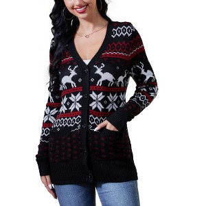 Clearlove Women's Ugly Christmas Cardigans Button Down Open Front Knit Pullover Holiday Vacation Long Sleeve Cardigan Sweaters - 1 of 4