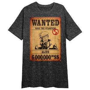 Trigun Stampede Vash Wanted Poster Crew Neck Short Sleeve Black Heather Women's Night Shirt - 1 of 2