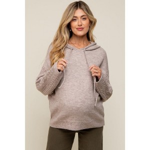 Pinkblush Taupe Mixed Knit Maternity Hooded Sweater - 1 of 4