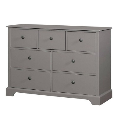 7 Drawer Transitional Wooden Dresser with Panel Base Gray - Benzara