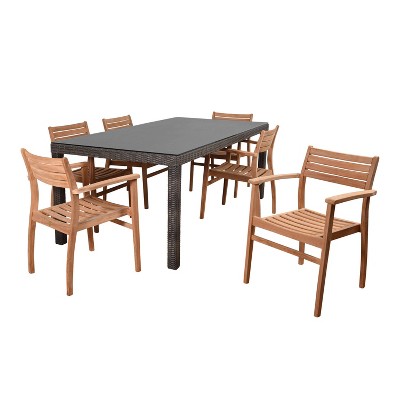 Dedham 7pc Wicker Patio Dining Set with Rectangular Table - Amazonia