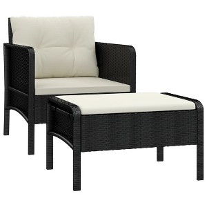 vidaXL Patio Furniture Set 2 Piece Outdoor Chair with Cushions Poly Rattan - Black - 1 of 4