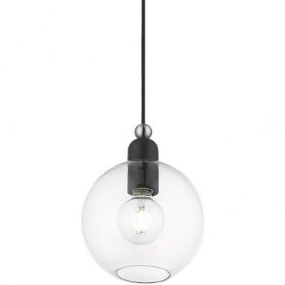 Black and Brushed Nickel Globe Pendant Light with Clear Glass Shade